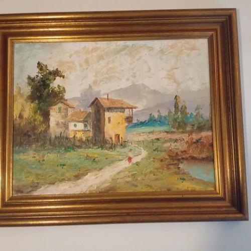 Canvas painting landscape with traditional houses like new