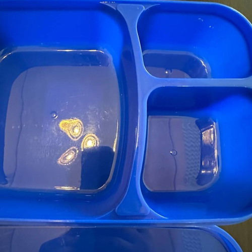 Children's lunch box 3 compartments blue with rocket design like new