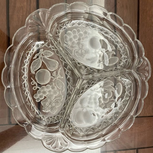 Glass serving platter vintage with three sections like new