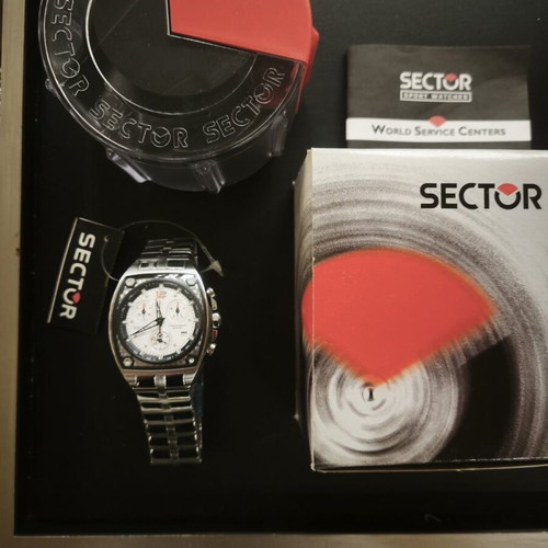 Sector 500 Series Chronograph Tonneau Watch, white and silver