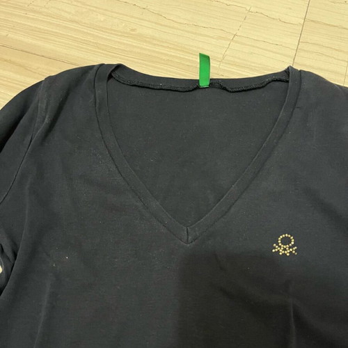 Benetton blouse black simple with open neckline like new