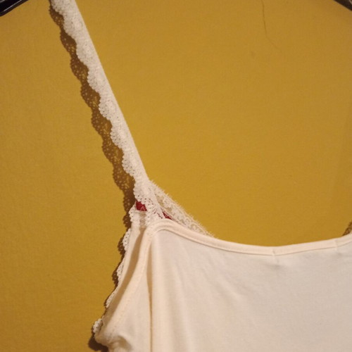 MNG Basic Lace-Trimmed Cream Top Size M New