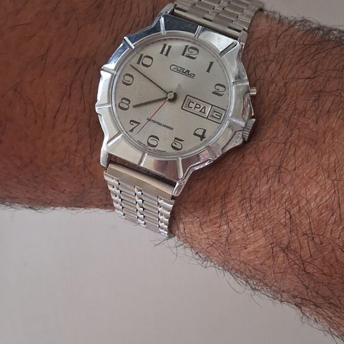 Slava CCCP automatic men's watches used, set of two, grey and silver