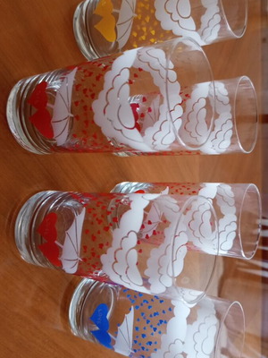 Cerve Italy vintage set of 7 highball glasses with clouds and umbrellas