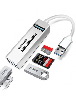 Andowl USB 3.0 HUB нов, 5 в 1 с USB и SD/TF портове за карти