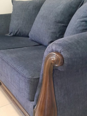 Two-seater sofa refurbished, solid wood, new fabric, neoclassical style
