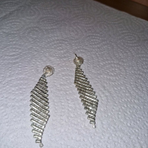 Fos screw earrings new with clasp and rhinestones silver