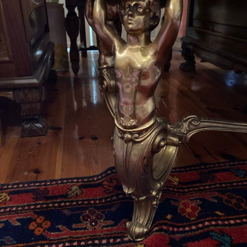 Vintage coffee table with natural onyx and bronze base