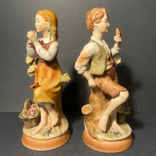 Vintage Bisque Porcelain Figurines Set of 2 Made in Japan