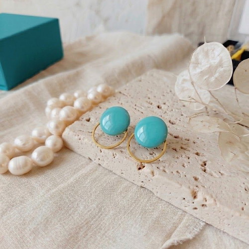 Earrings like new, polymer clay with turquoise and gold colors