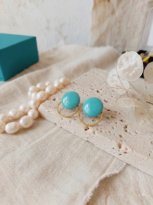 Earrings like new, polymer clay with turquoise and gold colors