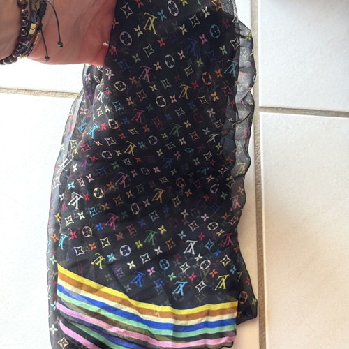 Louis Vuitton Monogram Multicolor Silk Scarf like new, black