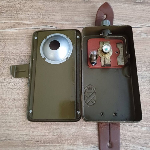 Military flashlight used, Swedish model post-WWII with leather strap