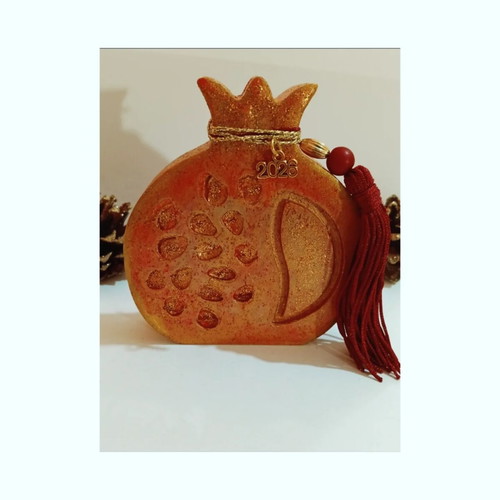 Handmade ceramic pomegranate 2026 table ornament with gold and red shades