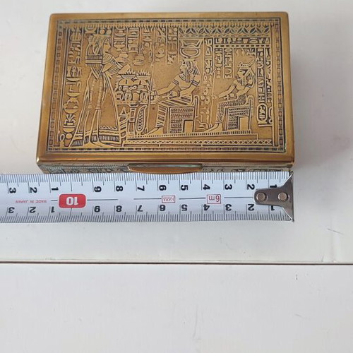Vintage brass Egyptian box with wooden lining