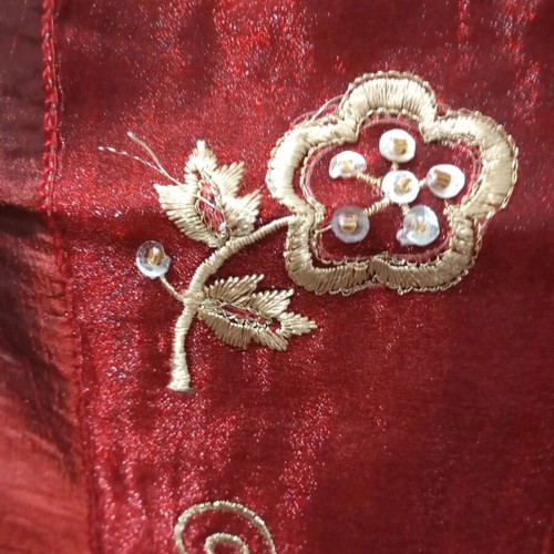 Tablecloth set like new burgundy with gold embroidery