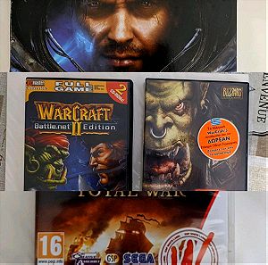 4 pc games lot,warcraft 2 and 3 StarCraft 2 ,empire total war