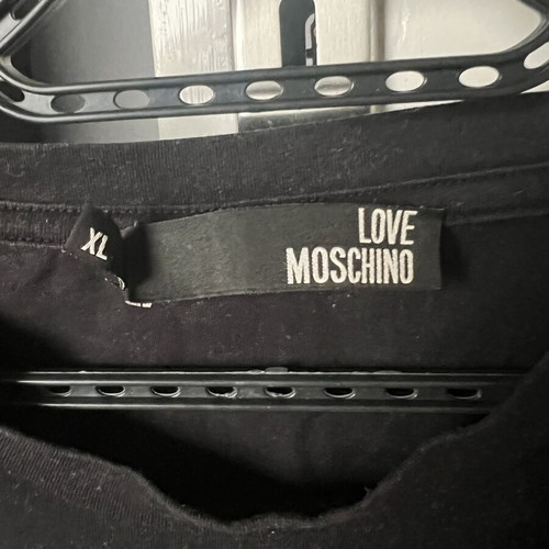 Moschino original black T shirt with blue lettering used, size M/L