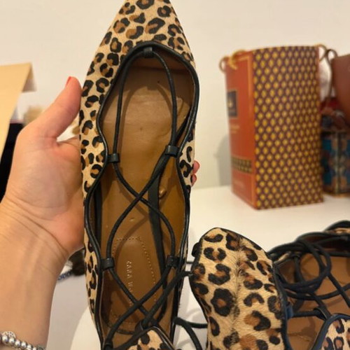 Zara ballerinas like new brown ankle tie size 38