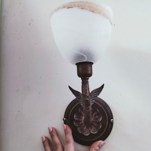 Collectible Antique Wall Sconce Solid Bronze with Alabaster Opaline Glass