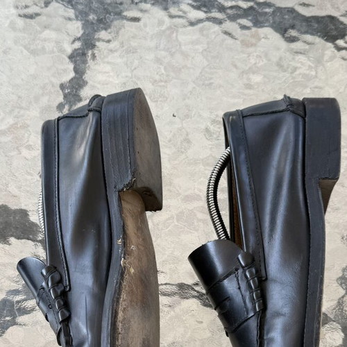 Loafer moccasins leather handmade used, black, size 42