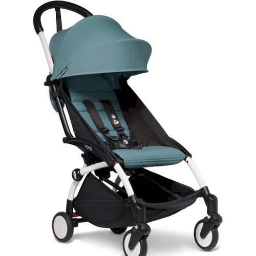 Babyzen YOYO² stroller 2-in-1 with carrycot, white frame & aqua, like new