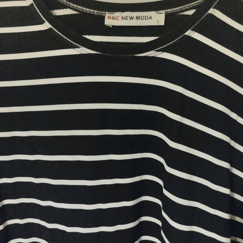 Striped men's short sleeve shirt size L like new black and white