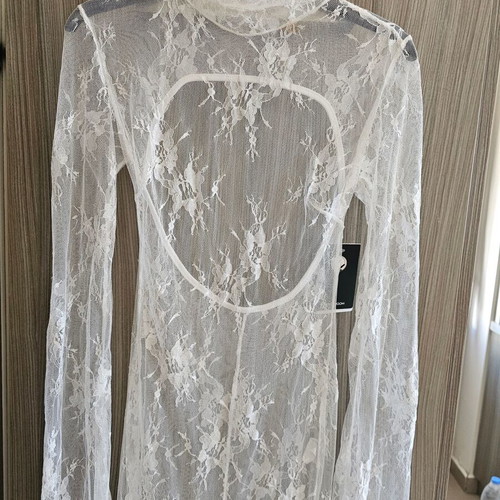 Kaftan dress onesize white lace with slit, new