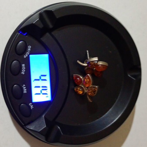 Women's earrings with amber, like new, orange and silver