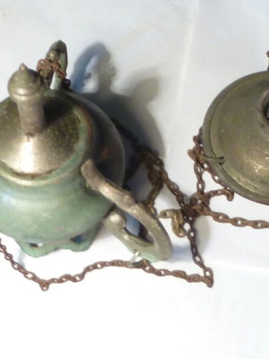 Old authentic bronze silver-plated censer used with chain and lid set