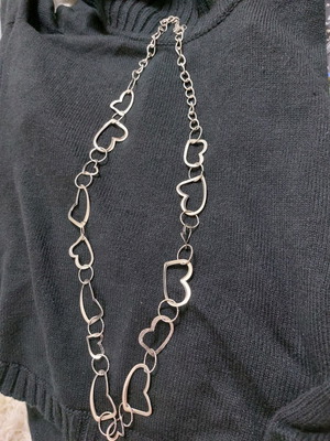 Ατσάλινο μακρύ κολιέ με κρίκους και καρδούλες ιταλικό, νέο, μήκος 56 εκ.