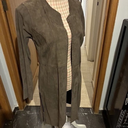 Leather spring jacket long with side slits tan color STE GALERIE BIRKENMEYER like new