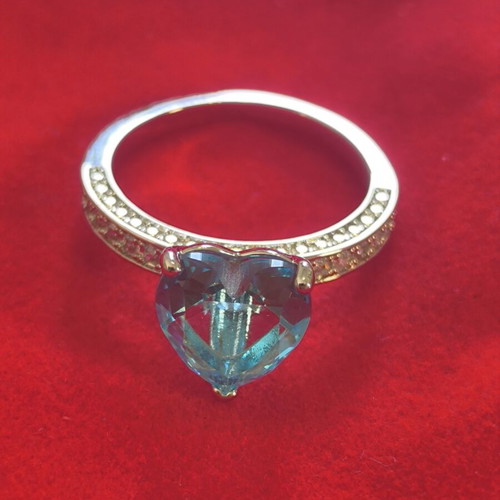 Blue Heart Crystal Ring luxury silver tone