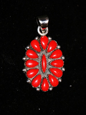 Μενταγιόν Κολιέ Κοράλλι Ασήμι 925 Sterling Silver Navajo Indian Καινούργιο