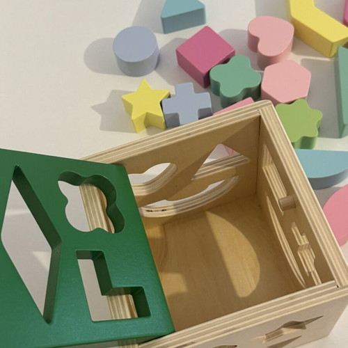Educational wooden shape sorting toy like new