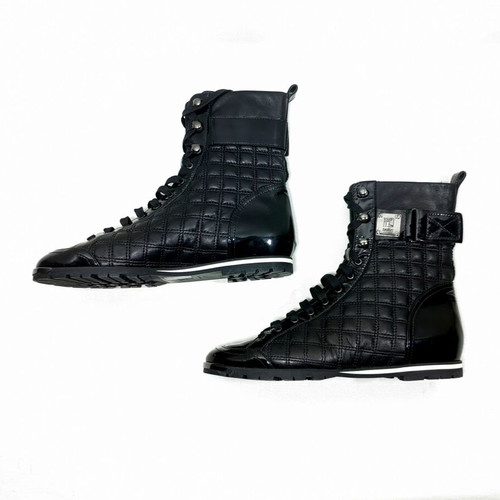 Ballin Italy quilted leather high-top boots, black patent buckle
