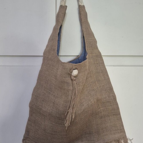 Handmade boho beach shoulder bag, beige and brown