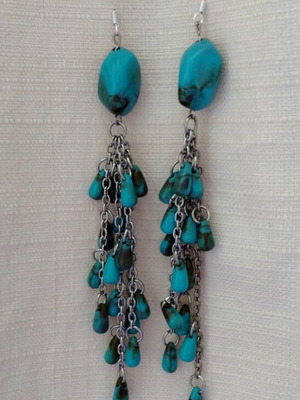 Long silver earrings with turquoise beads 925