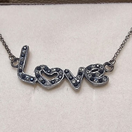 Love silver necklace 925 with black platinum and zircon stones pendant