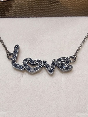 Love silver necklace 925 with black platinum and zircon stones pendant