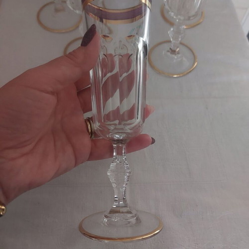 Venetian crystal champagne glasses new, set of 6 with 22-carat gold leaf
