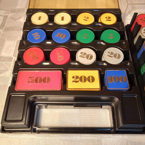 Poker chips used, 3 sets, 250 pieces with embossed numbering