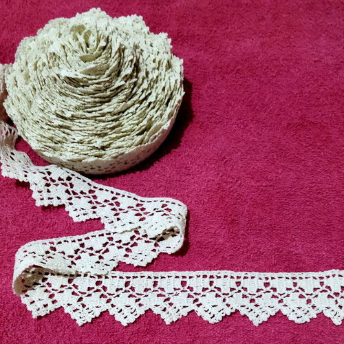Handmade Crochet Lace Trim 12.5 Meters Beige Cotton
