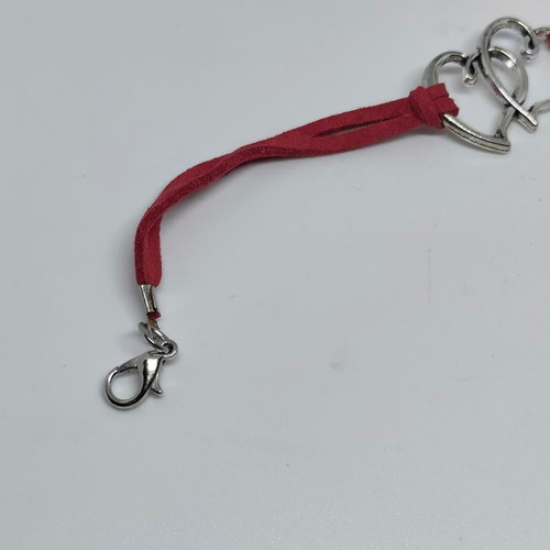 Bracelet with double heart and red suede cord like new