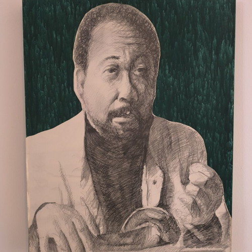 Muddy Waters Mixed Media Artwork Like New, Pencil and Acrylic on Canvas