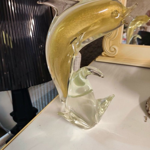 Decorative dolphin figurine like new, gold transparent