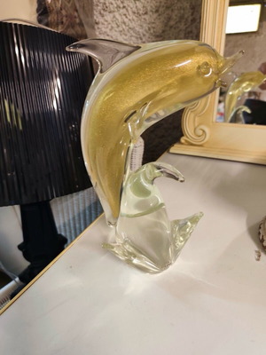 Decorative dolphin figurine like new, gold transparent