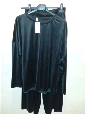 Velour tracksuit set new, size up to 2XL, black