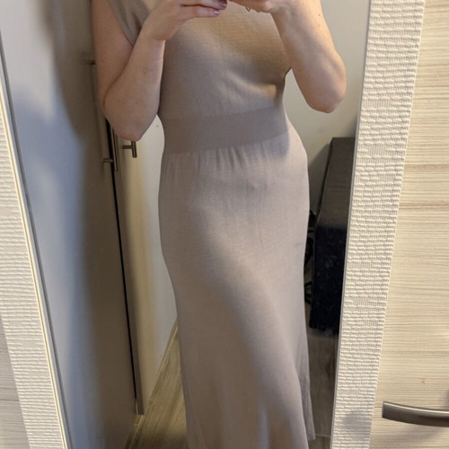 Morgan knitted maxi dress size L like new, beige greige