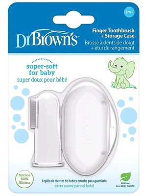 Dr Brown Finger Toothbrush for Baby with Storage Case new